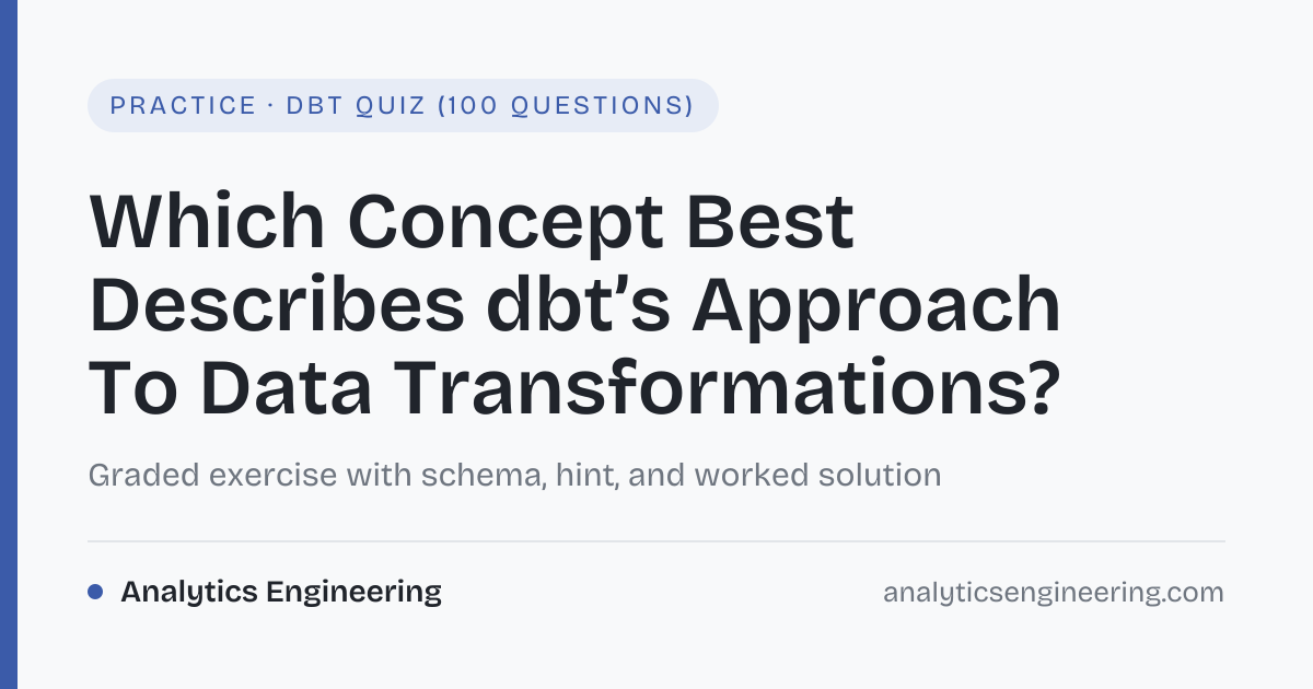 Which Concept Best Describes dbt’s Approach To Data Transformations ...
