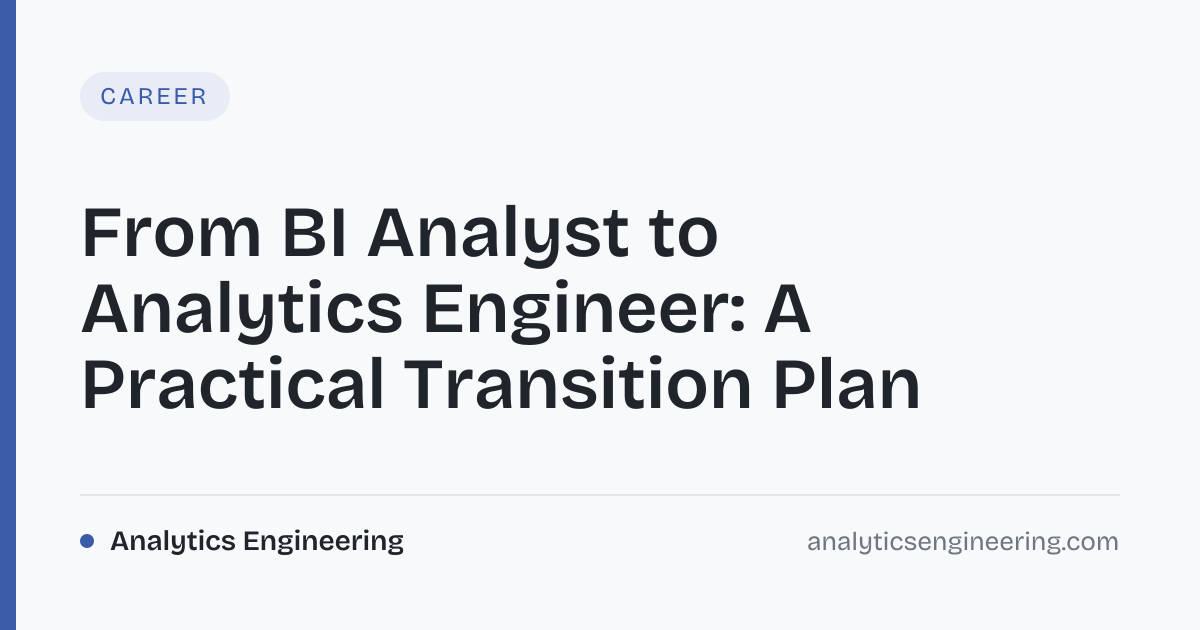 BI Analyst to Analytics Engineer: Career Guide · Analytics Engineering